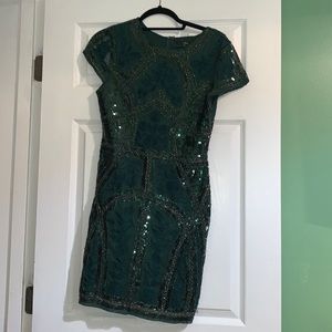Lulus Green Sequin Embroidered Mini dress
